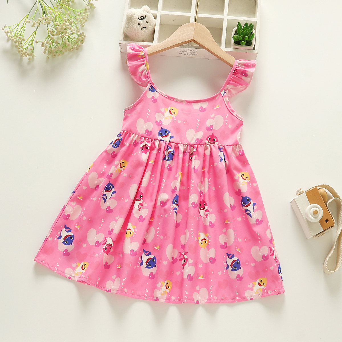 hibobi x Baby Shark Toddler Girl Camisole Dress Wholesale-Baby Clothes Dress -babiesclotheswholesale