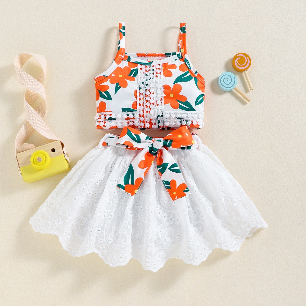 Toddler Girls Umbrella Skirt Floral Sleeveless Lace Top & Skirt Wholesale