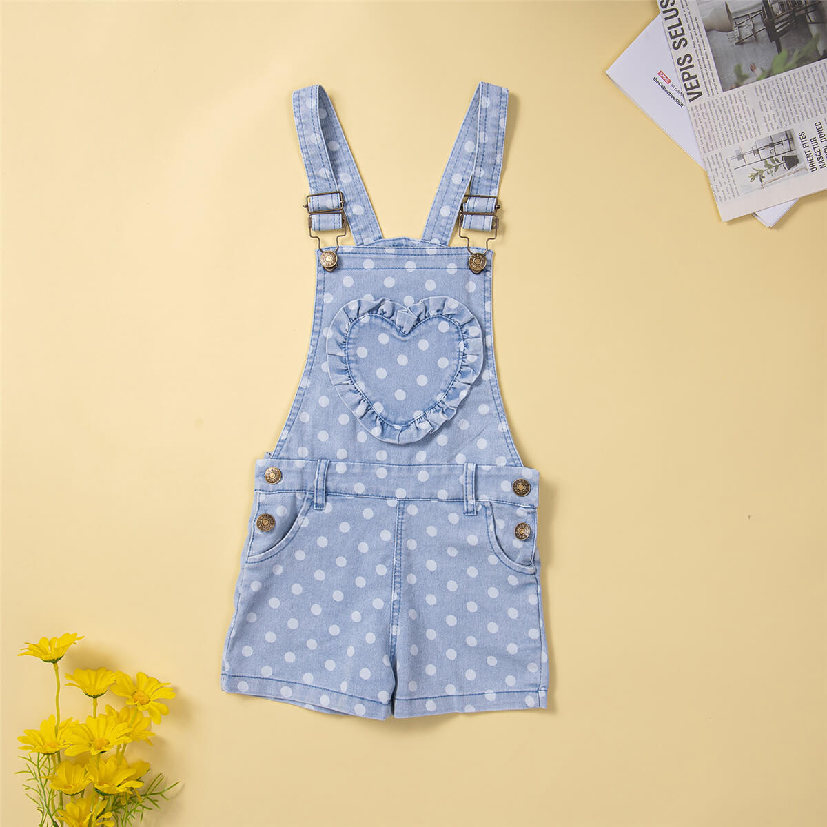 function1-Toddler Girl Polka dot Solid Heart-shaped Top & Overalls Wholesale