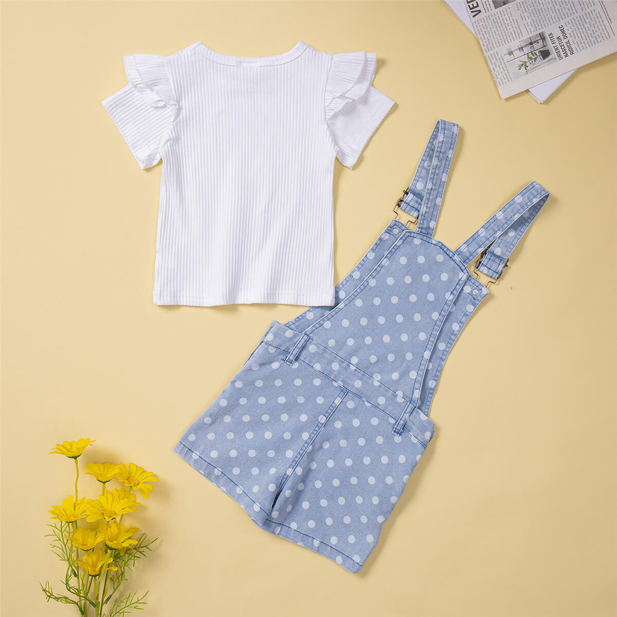 function1-Toddler Girl Polka dot Solid Heart-shaped Top & Overalls Wholesale