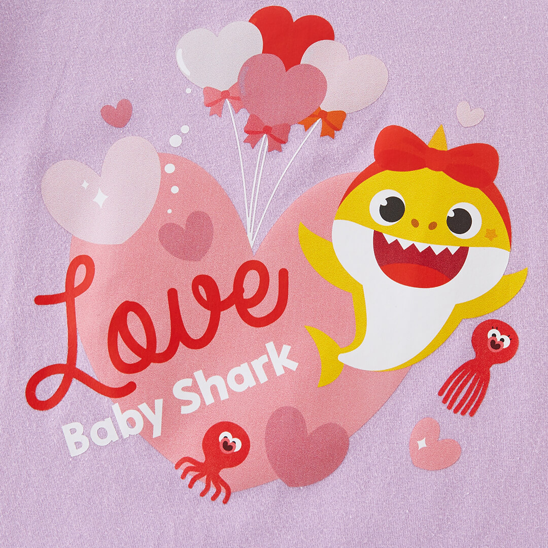 hibobi x Baby Shark Toddler Girl Sweet Cartoon Printing Fly Sleeves Cute T-shirt Wholesale