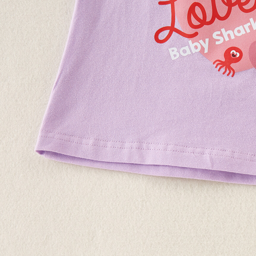 hibobi x Baby Shark Toddler Girl Sweet Cartoon Printing Fly Sleeves Cute T-shirt Wholesale