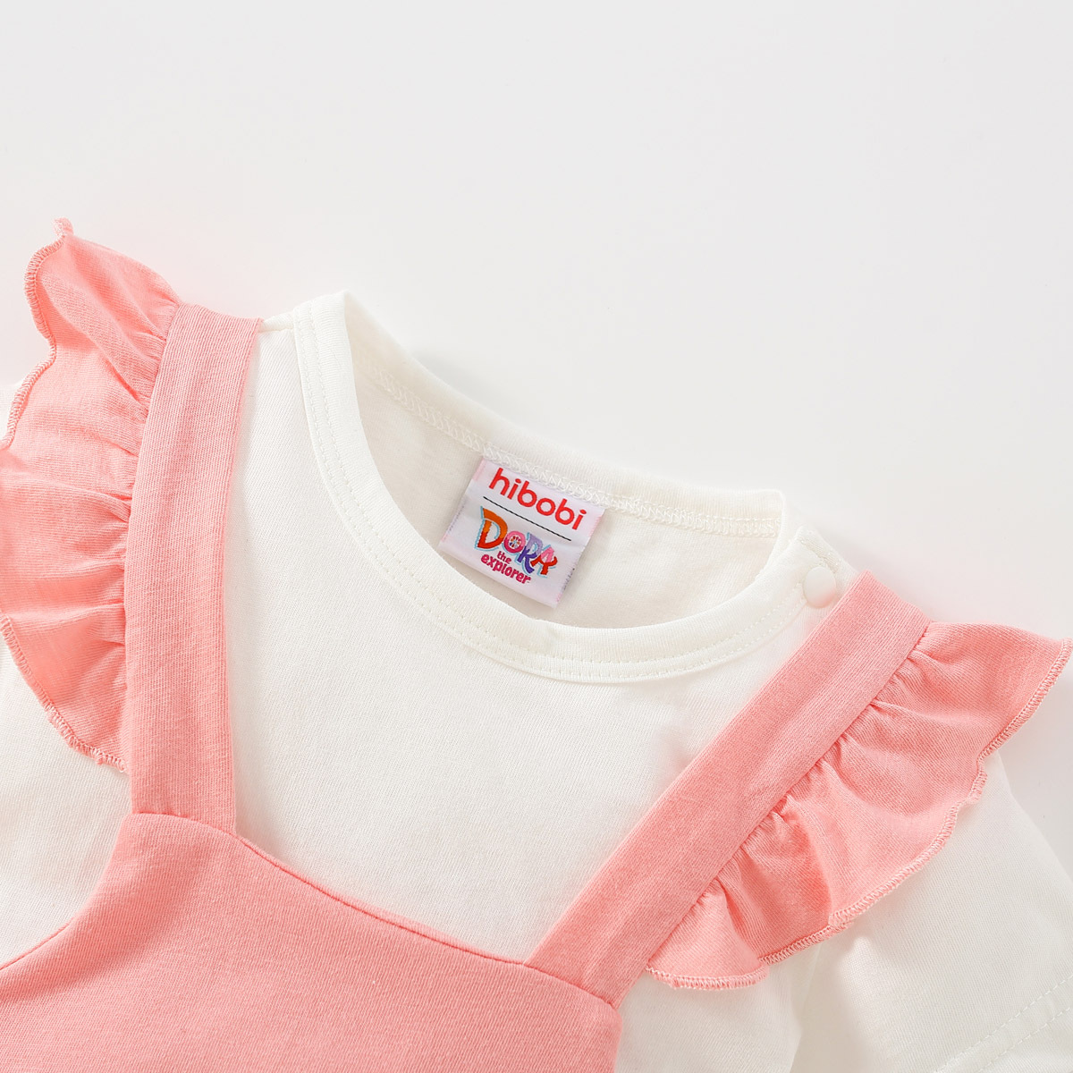 模拟bug，限时促销商品1，原价19.99，限时促销价10.99；hibobi ×Dora Girl Baby Pink Strappy Trousers & white T-shirt Set Wholesale