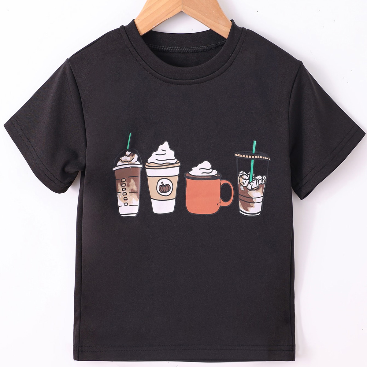 Kids Girls Summer Cute Food Coffee Pattern T-shirt Wholesale